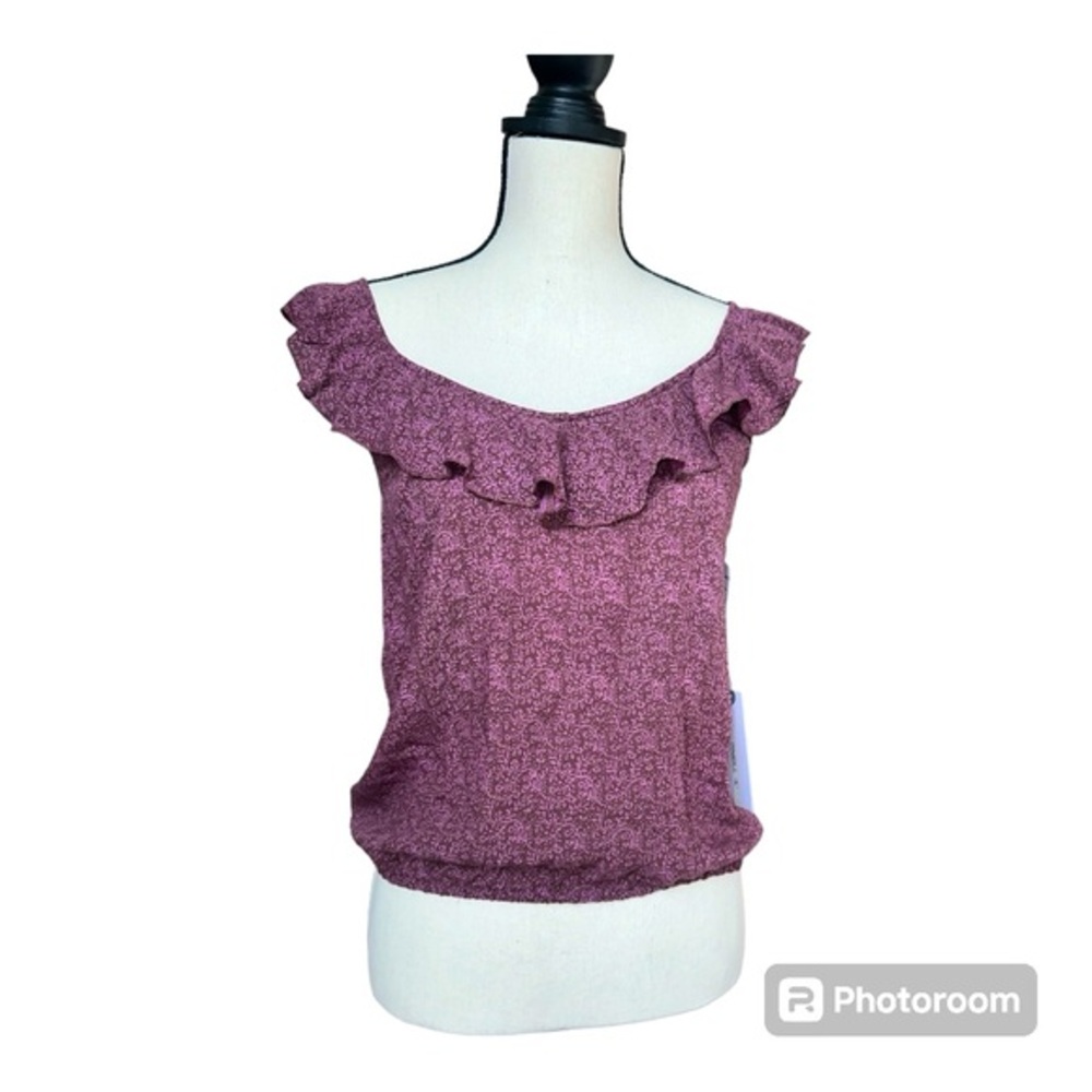 O’Neill Geneva Ruffle Tank size small. Purple and brown print